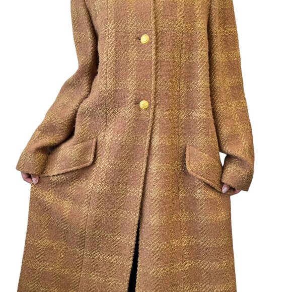 CHANEL Jackets & Blazers - CHANEL Vintage 96A CC Logo Long Tweed Coat #40 Jacket Button Brown Gold [105824]